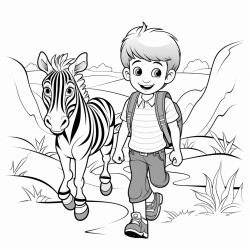 a boy walk on zebra