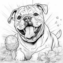 bulldog eating lolipop