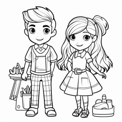 generate black and white coloring book for kids in cartoon style profession hairdresser