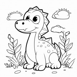 simple line art vector of dinosaur cute