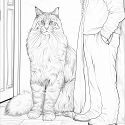 super large maincoon cat next to dwarfed image of human being