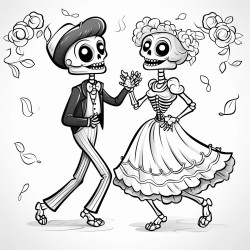 skeletons dancing at a halloween party