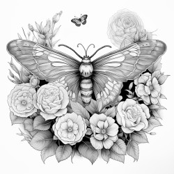 roses correlated with death moth in front of the moon
