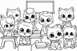 kittens attending school in a classroom
