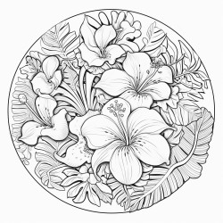tropical flowers in a circular composition