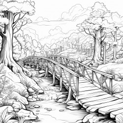 suspension bridge and the river at the forest