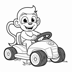 monkey riding on a lawn mower
