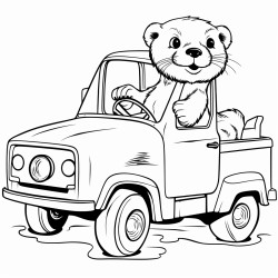 sea otter driving a pickup truck