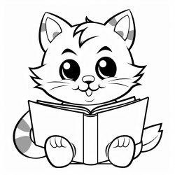 kitty cat reading a book