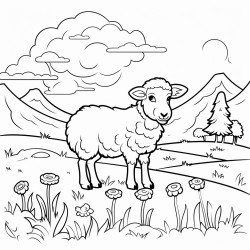 sheep grazing by a streem