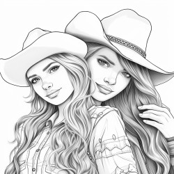 a beautiful girl with check shirt and cowboy hat out her arm around another girl