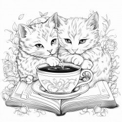 cats reading with hot chocolate