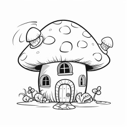 small cute cartoon whimsical house shaped like a mushroom