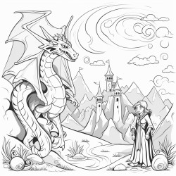 a fantasy world with a dragon and a wizard