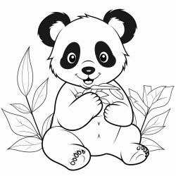 panda sitting and eating leaves