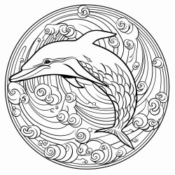 simple dophin fish over waves 16 colors 100 curved segments bold black lines no details no grayscale no shadows coloring page coloring page