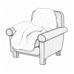 fluffy knitted blanket folded on rocking chair bold thick outlines very little detail bold and easy