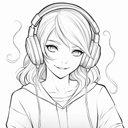teen girl  with headphones and cute top