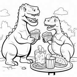 dinosaurs and llamas eating hot dogs