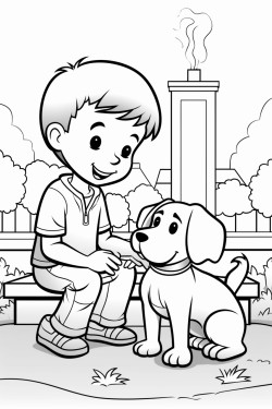 a boy playing with a dogat the park