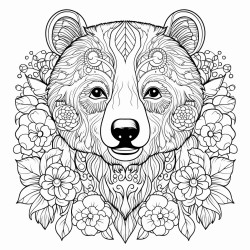 black bear with pattern inside with flowers