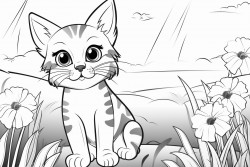 figuras para recortar y pegar para formar un paisaje primaveral con gatos flores y mariposas