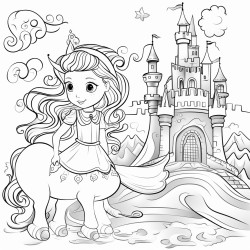 une princesse un chteau un prince une licorne et un arc en ciel et un dragon