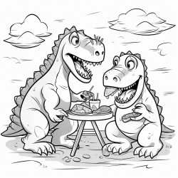 dinosaurs and llamas eating hot dogs
