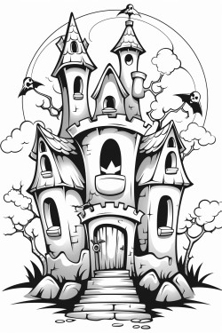 spooky castle with ghosts and vampire