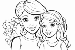 coloring page  mother and daughter