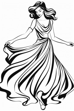 dancing figure woman full length flowing dance costume ribbon no background