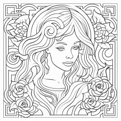 female with rose on head in a maze garden