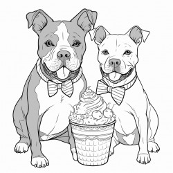 two pitbulls eating ice cream