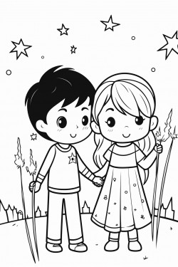 little girl and boy playing with sparklers