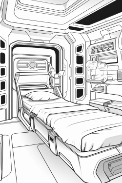space ship cabin c bed with screens with desk space futuristic detail