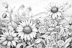 purple field of flowers with blue sky and close