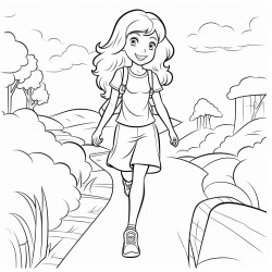 young lady walking on a path
