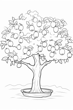 apple tree with a basket in front of it