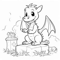 sweet dragon sitting next to a grave