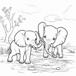 playful elephants spraying water with their trunks
