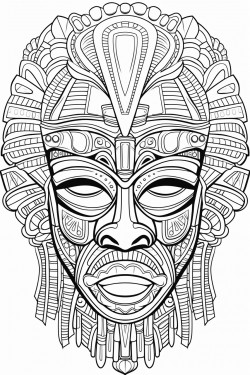 highly detailed african mask no shading or coloring fine linework