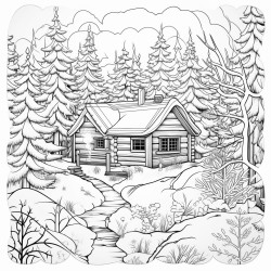 a cozy cabin in a snowy forest