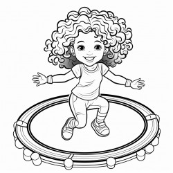 big curly hair girl jumping on trampoline