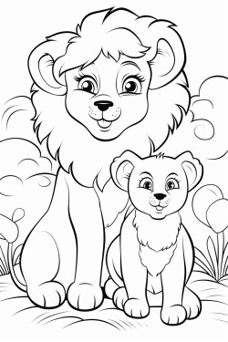 a cute sheep and a cute lion sitting on the land posing