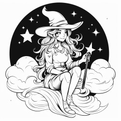 a beautiful witch sitting on the moon