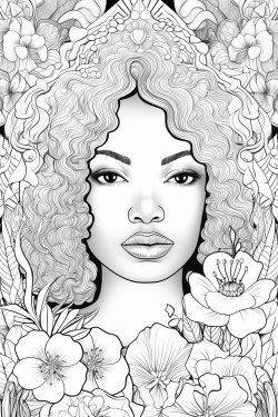 african american woman surrounded by flowers and intricate pattern with a blank space to write bible verse