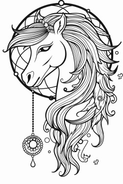 a unicorn with its mane flowing through a dreamcatcher