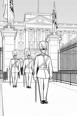 united kingdom kings guards in changing ceremony
