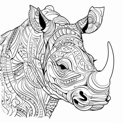 a java rhino with amidst vibrant patterns inside of it no color no shading medium line coloring book