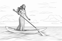 a woman paddle boarding on the sea on a sunny day